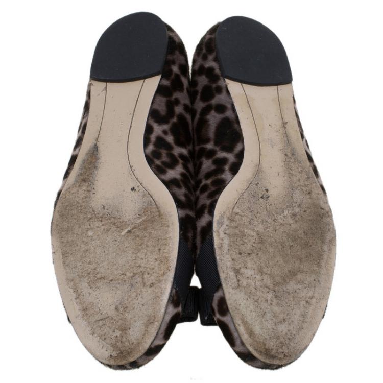 Pre Owned Salvatore Ferragamo Leopard Print Pony Hair Varina Ballet Flats Size 37.5