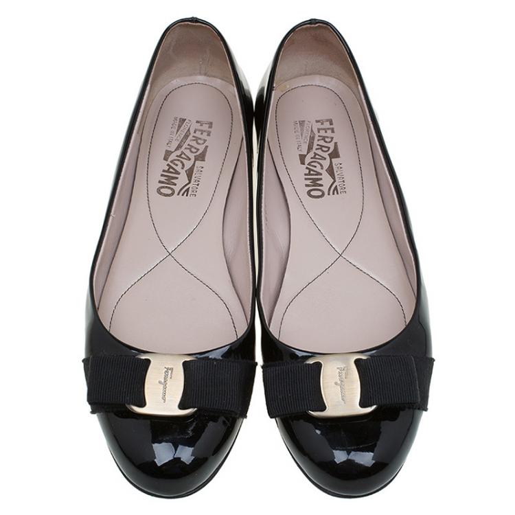 Pre Owned Salvatore Ferragamo Black Patent Varina Ballet Flats Size 37.5