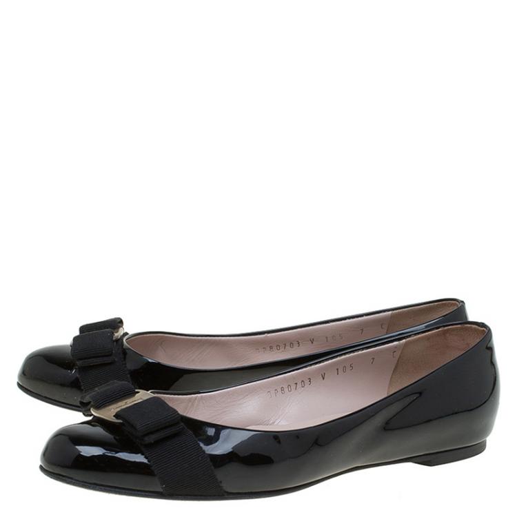 Pre Owned Salvatore Ferragamo Black Patent Varina Ballet Flats Size 37.5