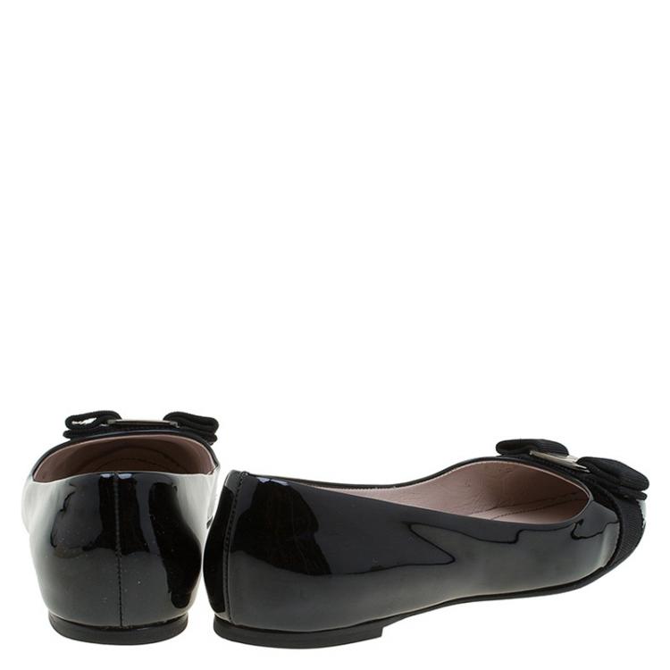 Pre Owned Salvatore Ferragamo Black Patent Varina Ballet Flats Size 37.5