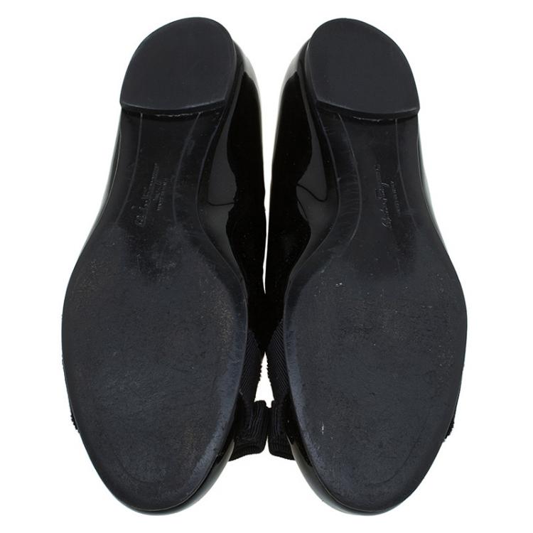 Pre Owned Salvatore Ferragamo Black Patent Varina Ballet Flats Size 37.5