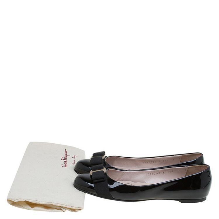 Pre Owned Salvatore Ferragamo Black Patent Varina Ballet Flats Size 37.5