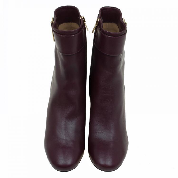 Pre Owned Salvatore Ferragamo Burgundy Leather Fiamma Ankle Boots Size 39.5