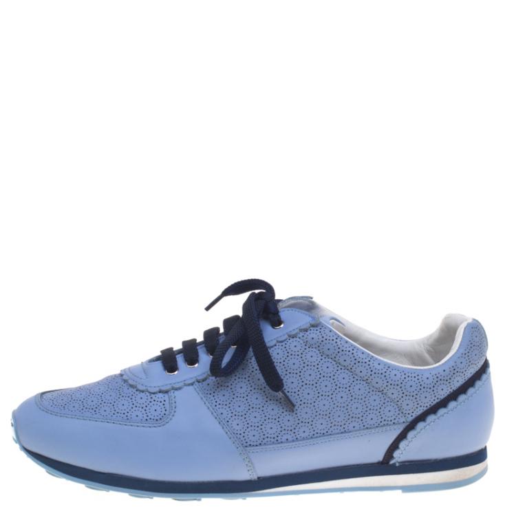 Pre Owned Salvatore Ferragamo Powder Blue Perforated Leather Melina Sneakers Size 39.5