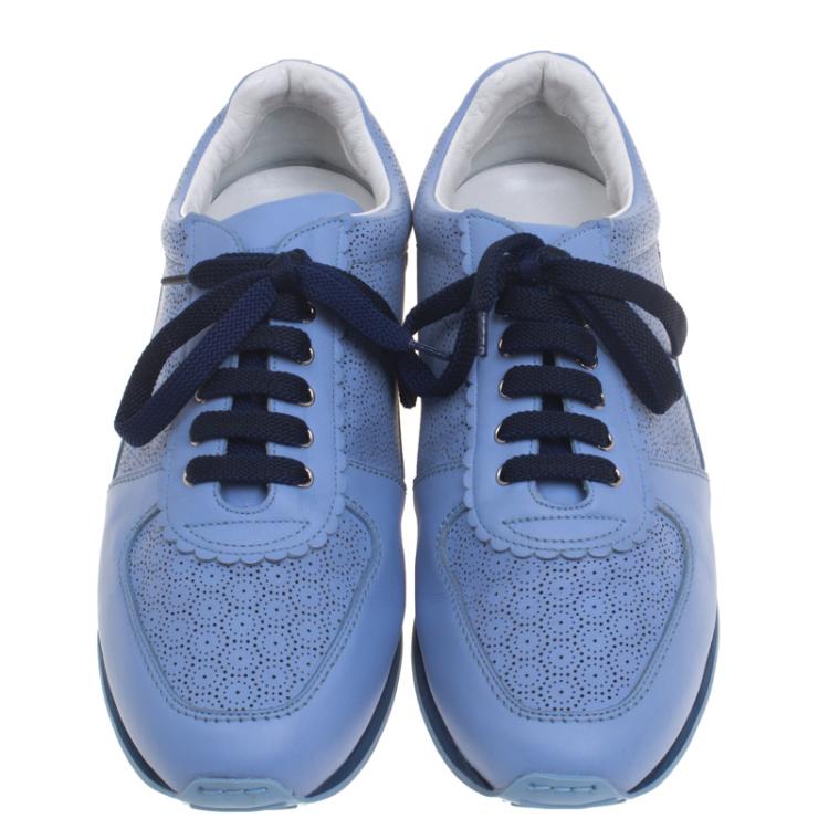 Pre Owned Salvatore Ferragamo Powder Blue Perforated Leather Melina Sneakers Size 39.5