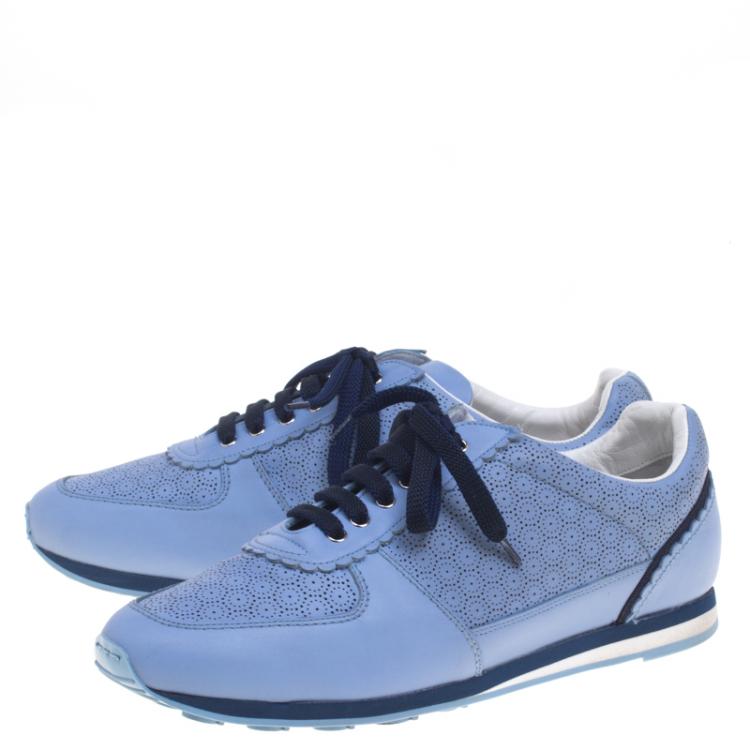 Pre Owned Salvatore Ferragamo Powder Blue Perforated Leather Melina Sneakers Size 39.5