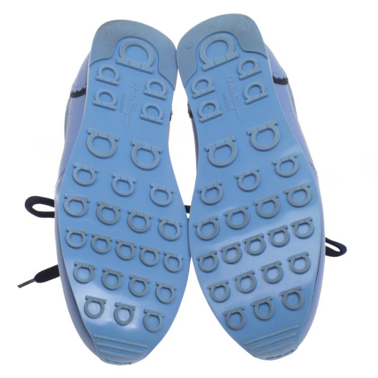 Pre Owned Salvatore Ferragamo Powder Blue Perforated Leather Melina Sneakers Size 39.5