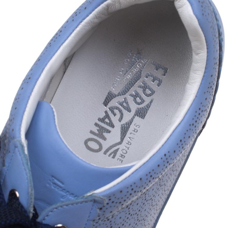 Pre Owned Salvatore Ferragamo Powder Blue Perforated Leather Melina Sneakers Size 39.5