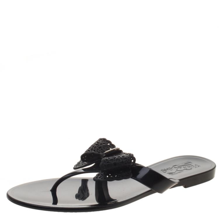 black ferragamo flip flops