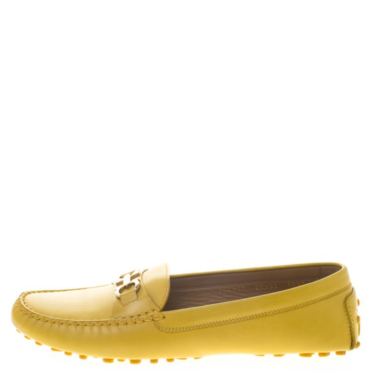 Pre Owned Salvatore Ferragamo Mustard Yellow Leather Saba Loafers Size 41