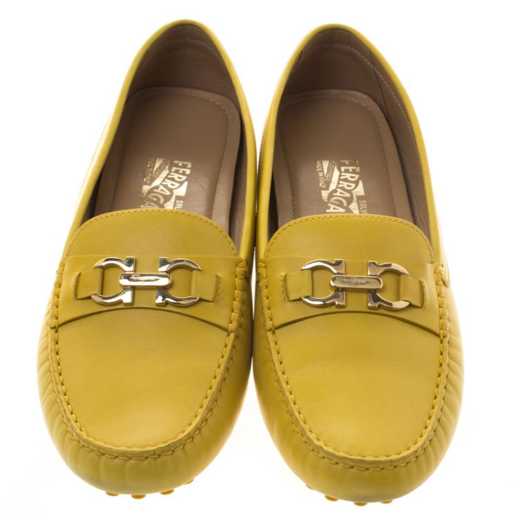 Pre Owned Salvatore Ferragamo Mustard Yellow Leather Saba Loafers Size 41