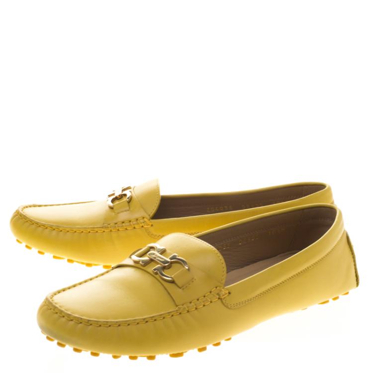 Pre Owned Salvatore Ferragamo Mustard Yellow Leather Saba Loafers Size 41
