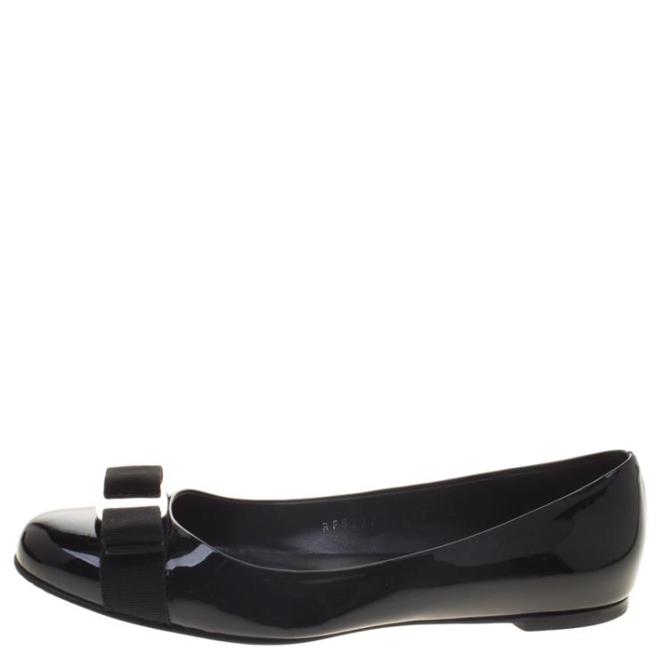 Pre Owned Salvatore Ferragamo Black Patent Leather Varina Ballet Flats Size 38.5