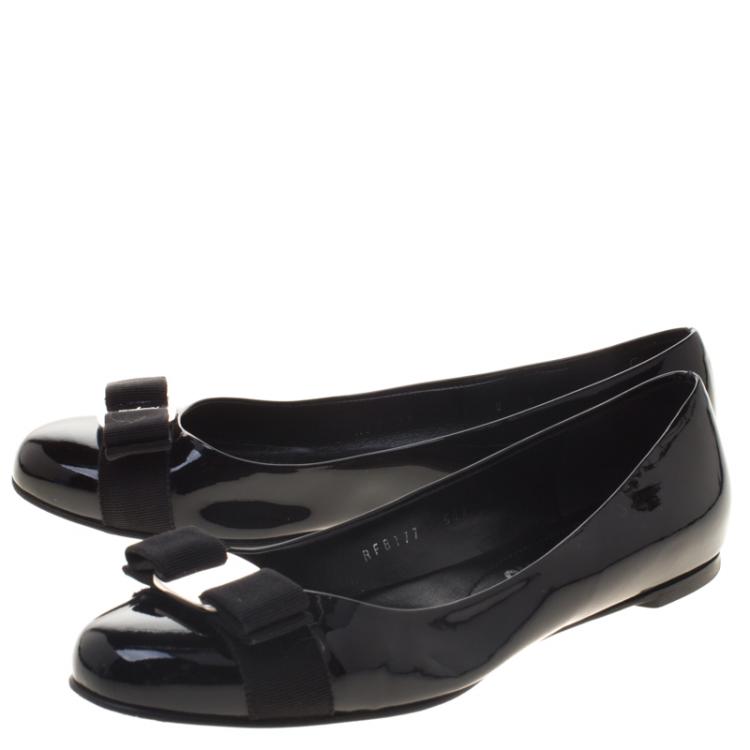 Pre Owned Salvatore Ferragamo Black Patent Leather Varina Ballet Flats Size 38.5