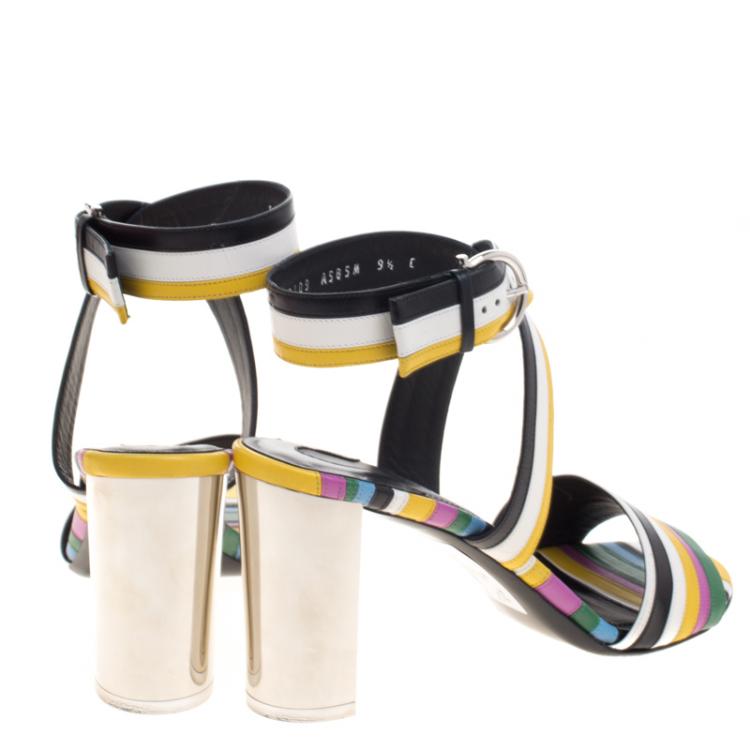 Pre Owned Salvatore Ferragamo Multicolor Stripe Leather Gilli Ankle Wrap Sandals Size 40