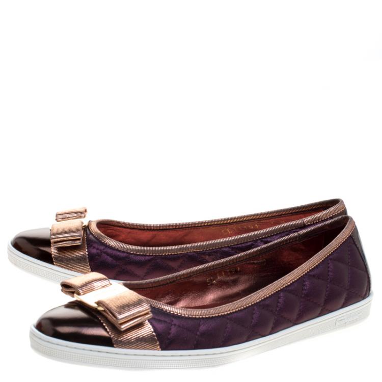 Pre Owned Salvatore Ferragamo Two Tone Quilted Leather Rufina Sneaker Ballet Flats Size 37.5