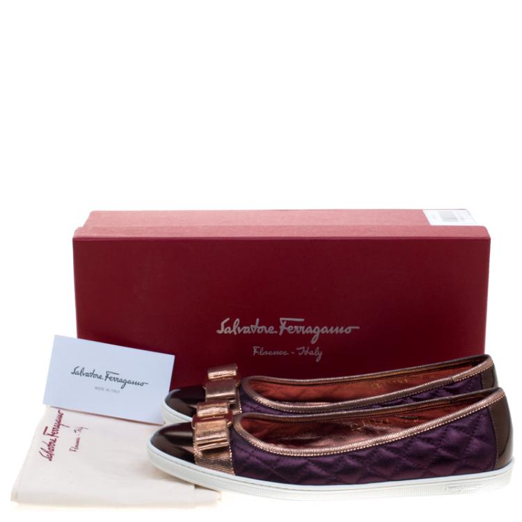 Pre Owned Salvatore Ferragamo Two Tone Quilted Leather Rufina Sneaker Ballet Flats Size 37.5