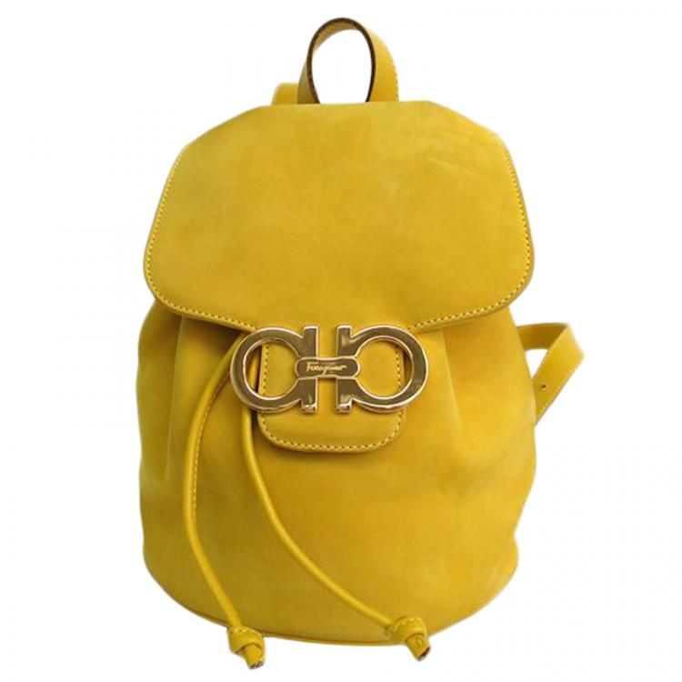 Pre Owned Salvatore Ferragamo Yellow Suede Gancini Backpack