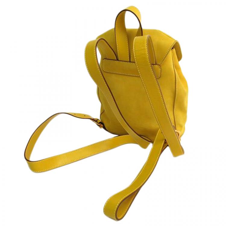 Pre Owned Salvatore Ferragamo Yellow Suede Gancini Backpack