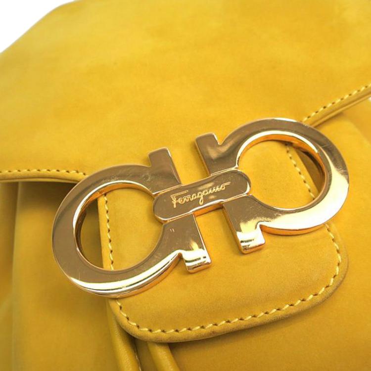 Pre Owned Salvatore Ferragamo Yellow Suede Gancini Backpack