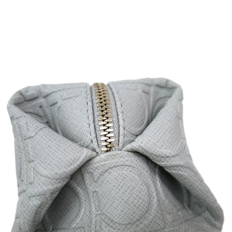 Pre Owned Salvatore Ferragamo Light Grey Calfskin Leather Gancini Cosmetic Pouch