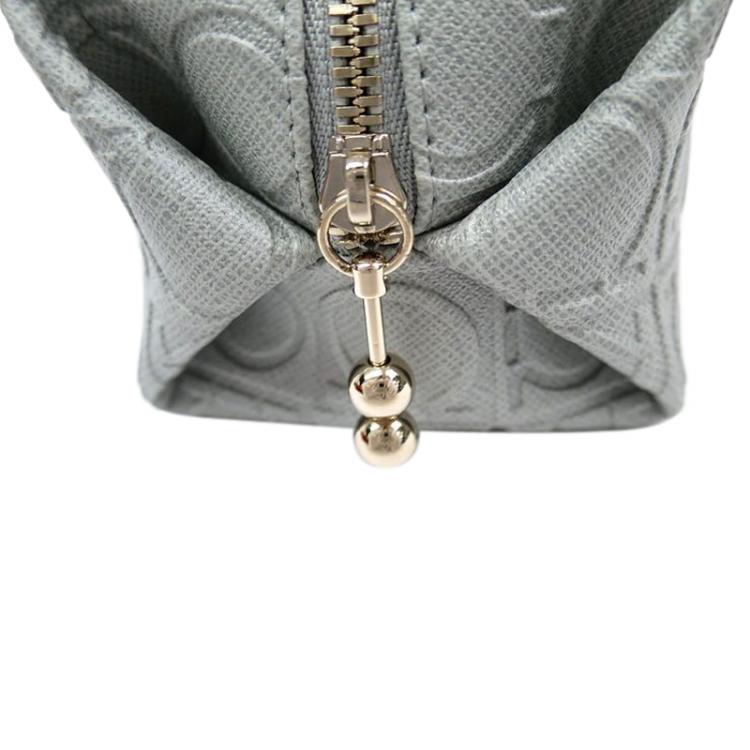 Pre Owned Salvatore Ferragamo Light Grey Calfskin Leather Gancini Cosmetic Pouch