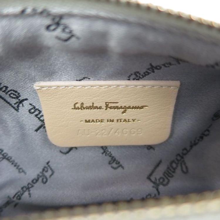 Pre Owned Salvatore Ferragamo Light Grey Calfskin Leather Gancini Cosmetic Pouch