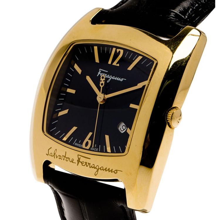 Pre Owned Salvatore Ferragamo Black Gold-Plated Stainless Steel Classic Women's Wristwatch 38MM