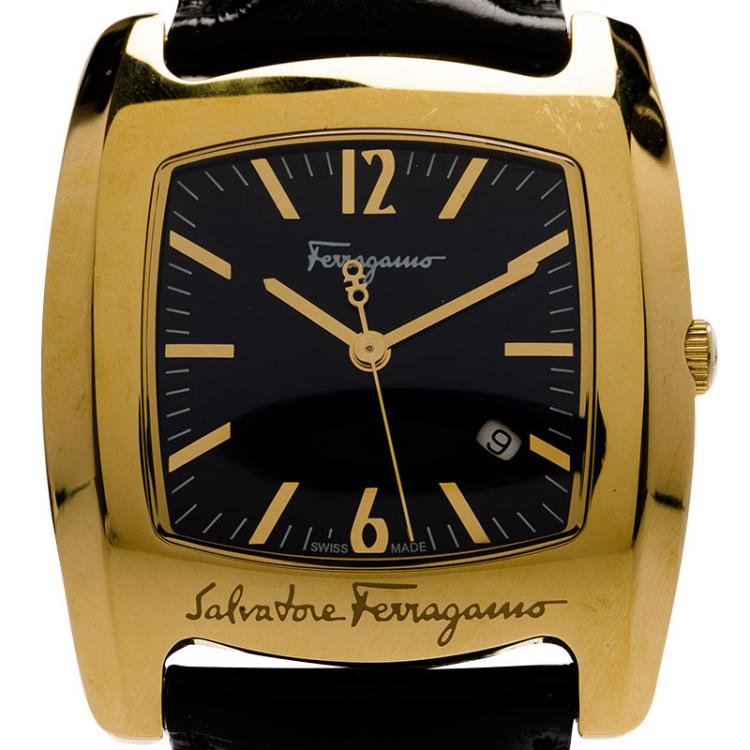 Pre Owned Salvatore Ferragamo Black Gold-Plated Stainless Steel Classic Women's Wristwatch 38MM