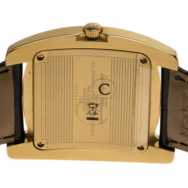 Pre Owned Salvatore Ferragamo Black Gold-Plated Stainless Steel Classic Women's Wristwatch 38MM