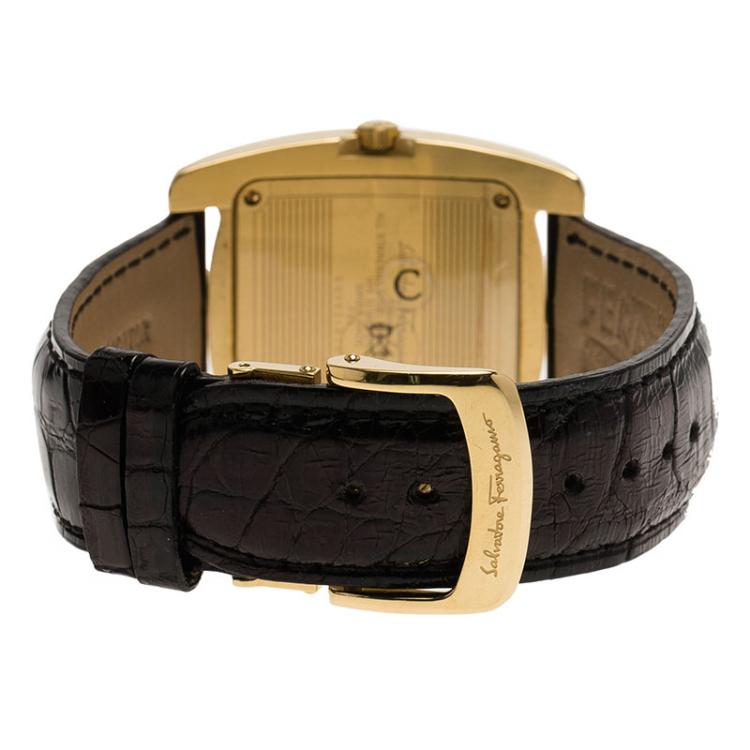 Pre Owned Salvatore Ferragamo Black Gold-Plated Stainless Steel Classic Women's Wristwatch 38MM