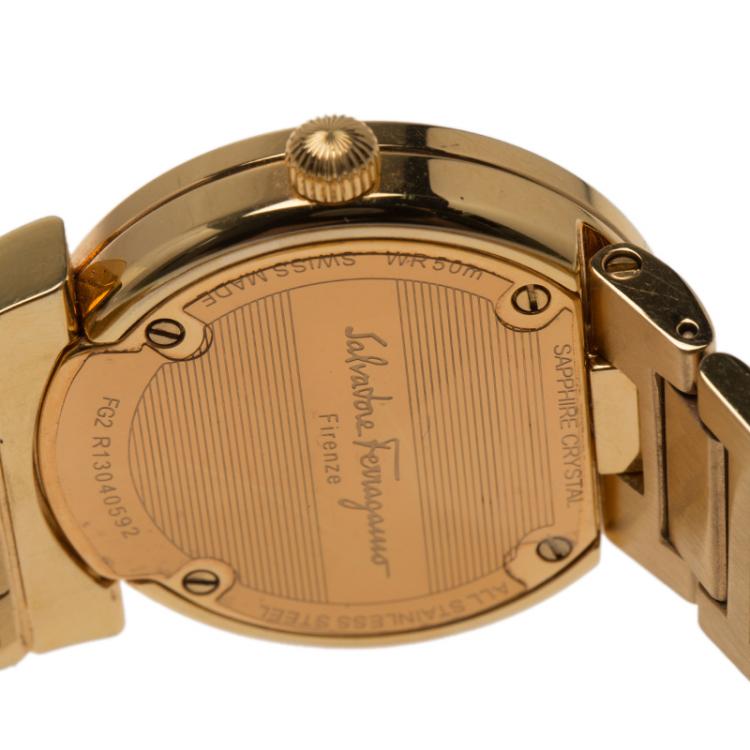 Pre Owned Salvatore Ferragamo Mother of Pearl Gold Ion Plated Stainless Steel FG2 Women's Wristwatch 33MM