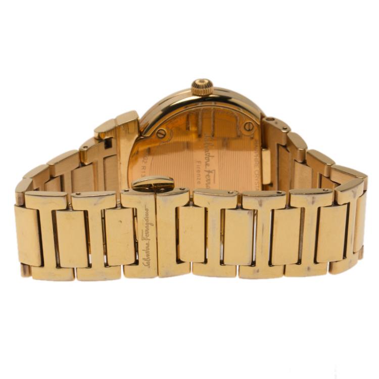 Pre Owned Salvatore Ferragamo Mother of Pearl Gold Ion Plated Stainless Steel FG2 Women's Wristwatch 33MM