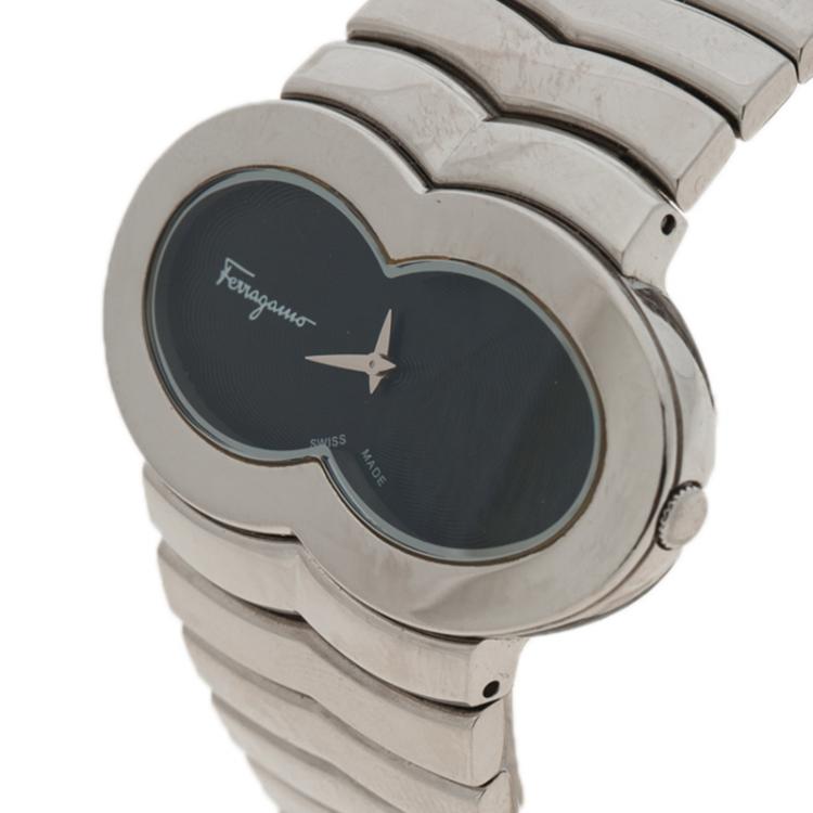 Pre Owned Salvatore Ferragamo Black Stainless Steel Assoluto Womens Wristwatch 40MM