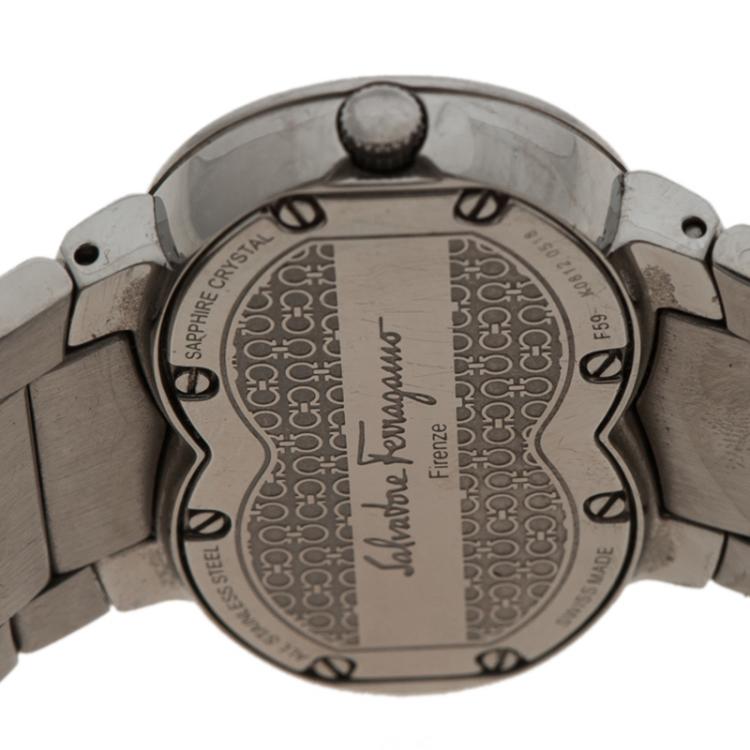 Pre Owned Salvatore Ferragamo Black Stainless Steel Assoluto Womens Wristwatch 40MM