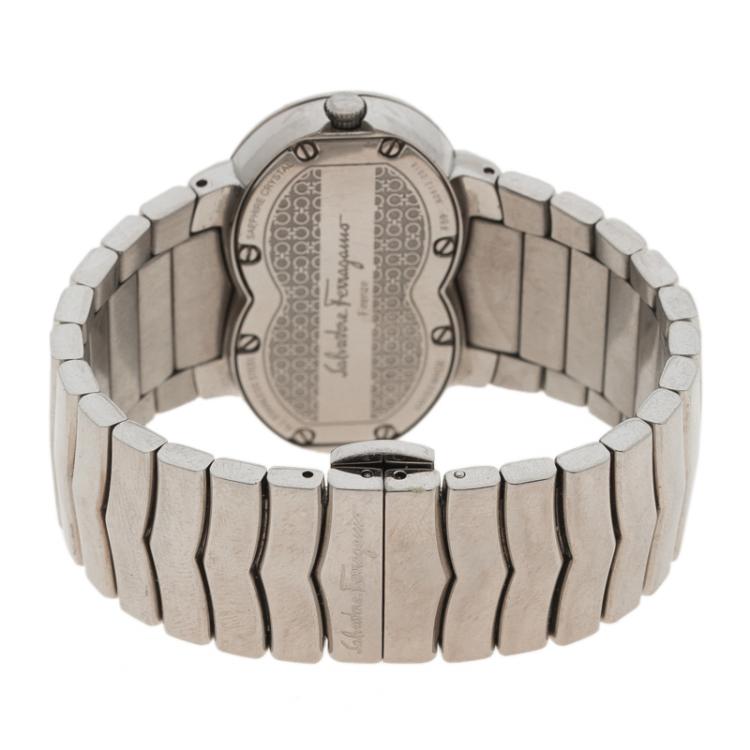 Pre Owned Salvatore Ferragamo Black Stainless Steel Assoluto Womens Wristwatch 40MM