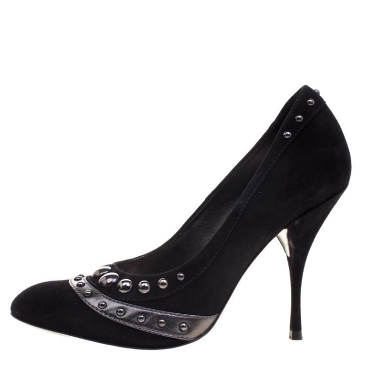 Pre Owned Sebastian Black Studded Suede Pumps Size 39