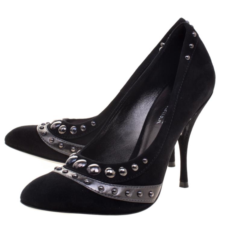 Pre Owned Sebastian Black Studded Suede Pumps Size 39