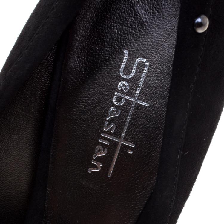 Pre Owned Sebastian Black Studded Suede Pumps Size 39