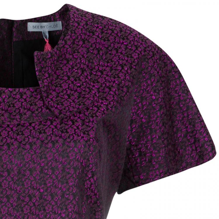Pre Owned See by Chloe Purple Jacquard Dress L
