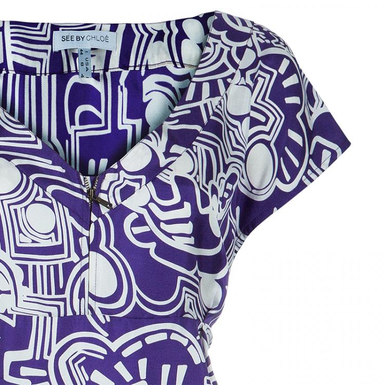 Pre Owned See by Chloe Purple Abstract Print Dress M