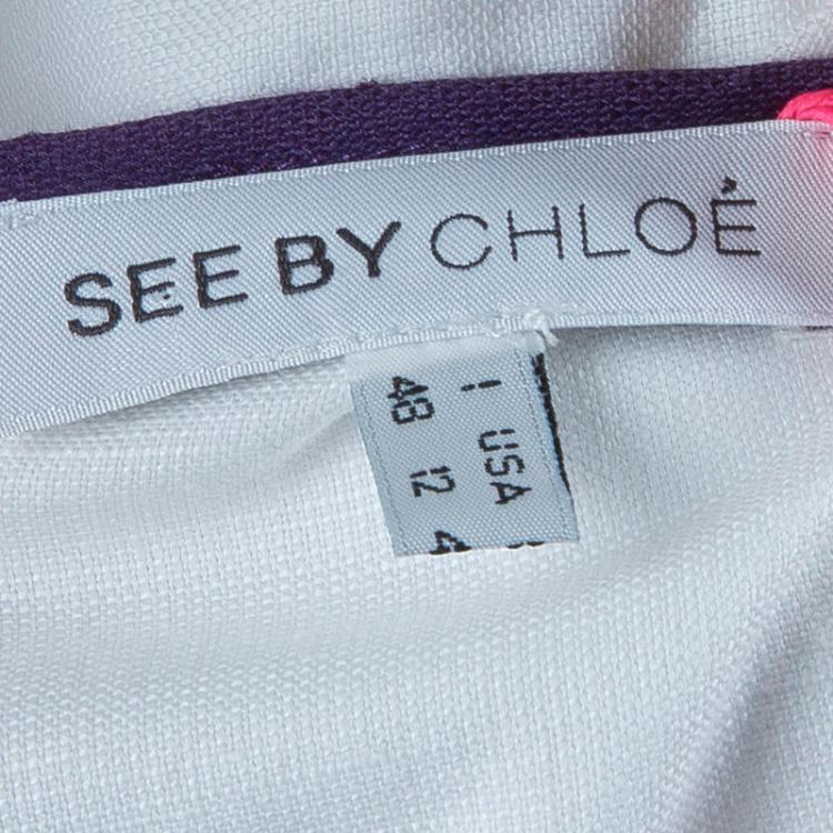 Pre Owned See by Chloe White Print Shift Dress L