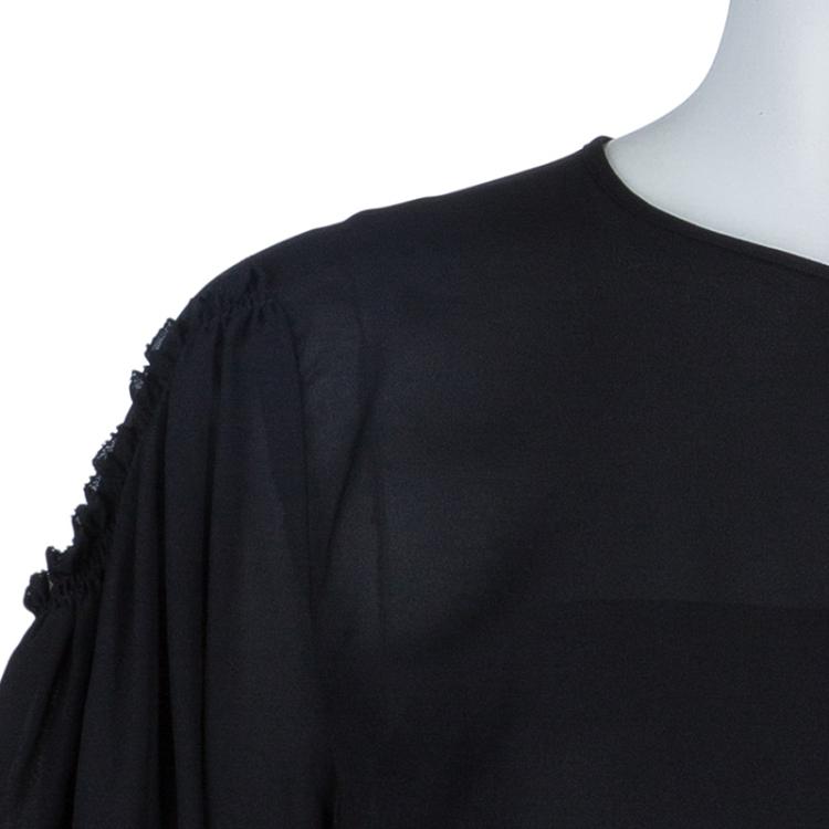 Pre Owned See by Chloe Black Balloon Sleeve Sheer Tunic Blouse L