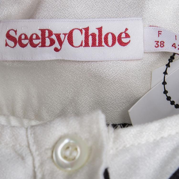 Pre Owned See By Chloe Cream Number Print Belted Shirt Dress M