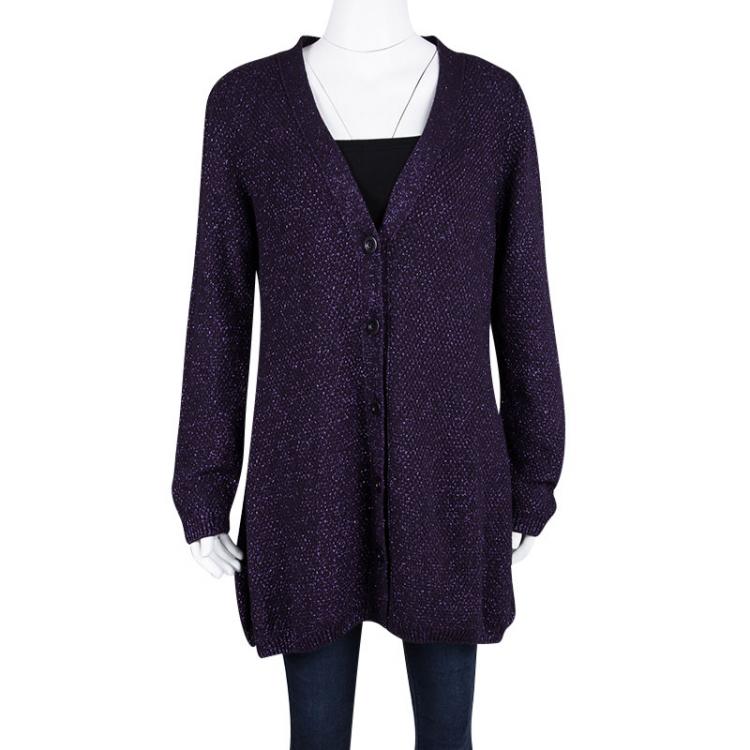Pre Owned See By Chloe Purple Lurex Knit Button Front Cardigan M