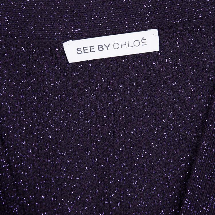 Pre Owned See By Chloe Purple Lurex Knit Button Front Cardigan M