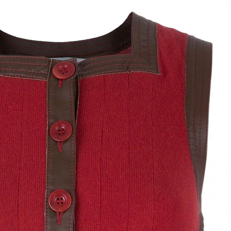 Pre Owned See by Chloe Red Wool Leather Trimming Dress S