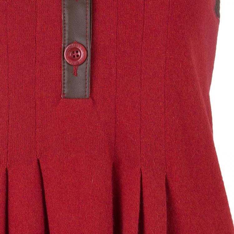 Pre Owned See by Chloe Red Wool Leather Trimming Dress S