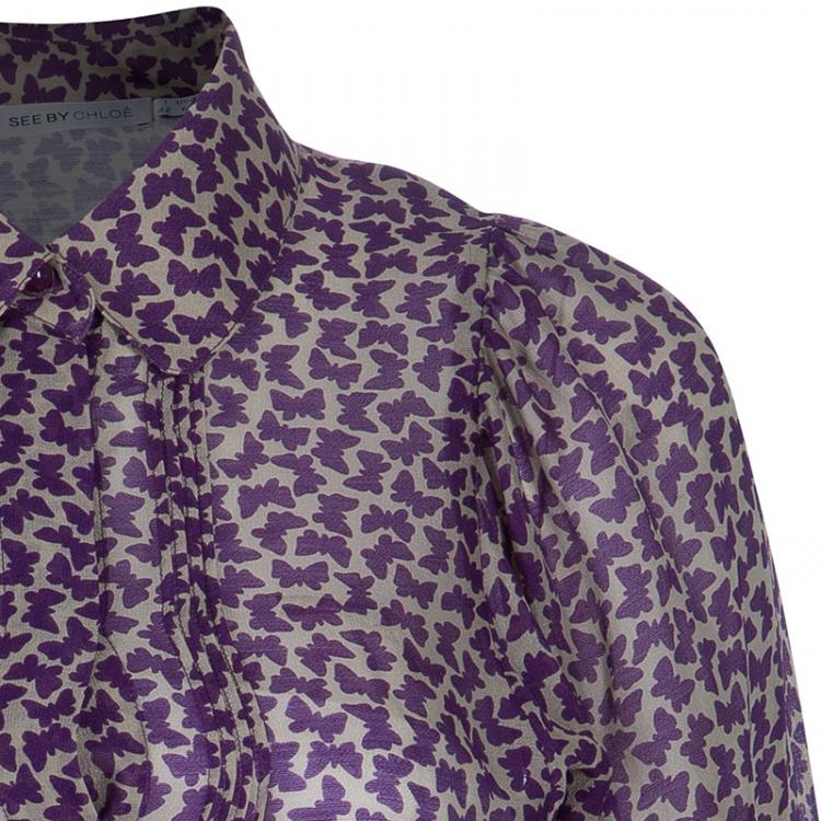 Pre Owned See by Chloe Purple Printed Chiffon Top M