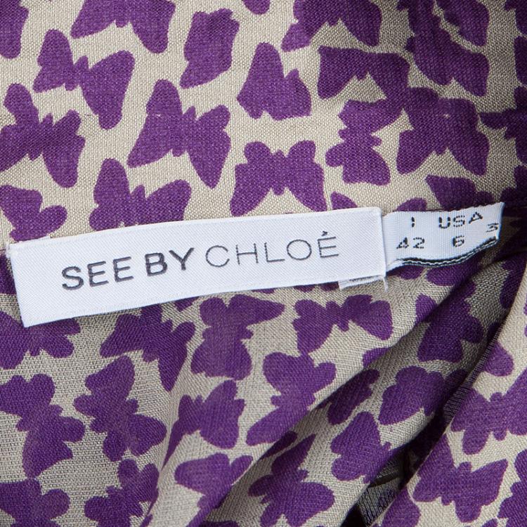 Pre Owned See by Chloe Purple Printed Chiffon Top M